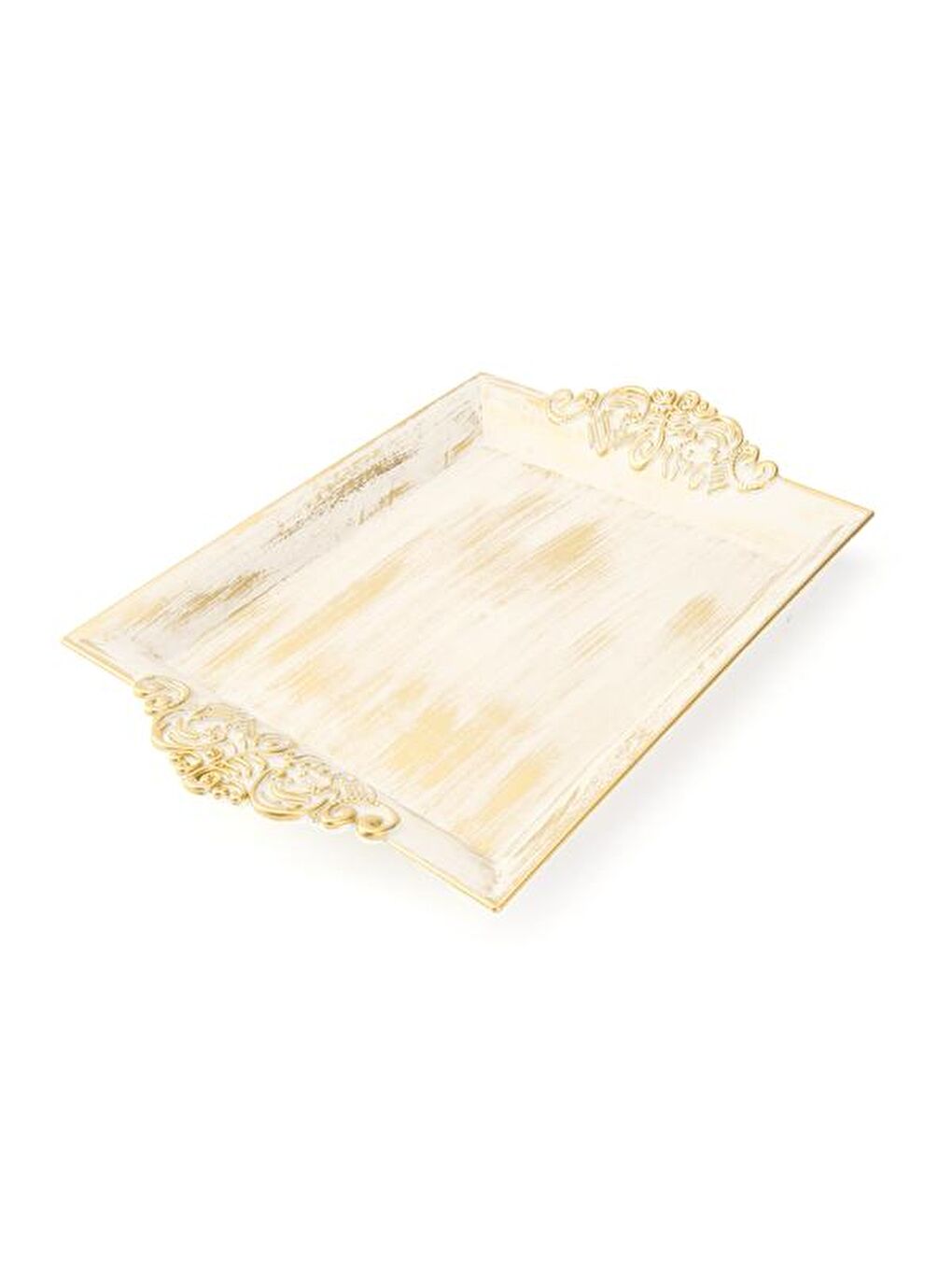 Barok Eskitme Tepsi - Beyaz - 26x39 cm-1