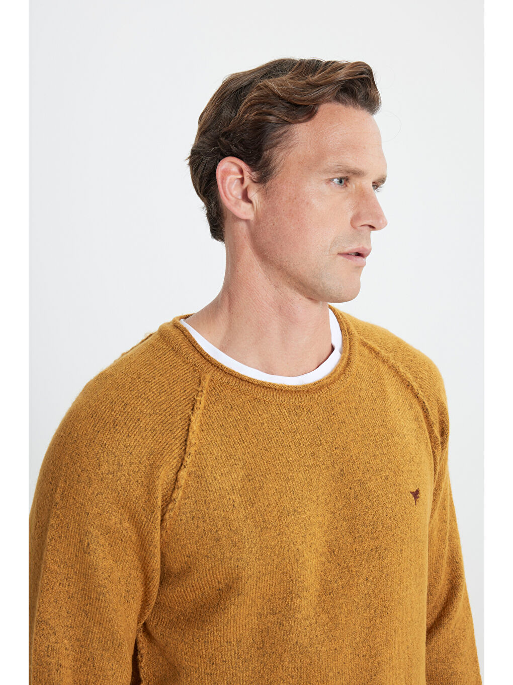 Sarı Erkek Hardal Standart Fit Normal Kesim Bisiklet Yaka Triko Kazak-3