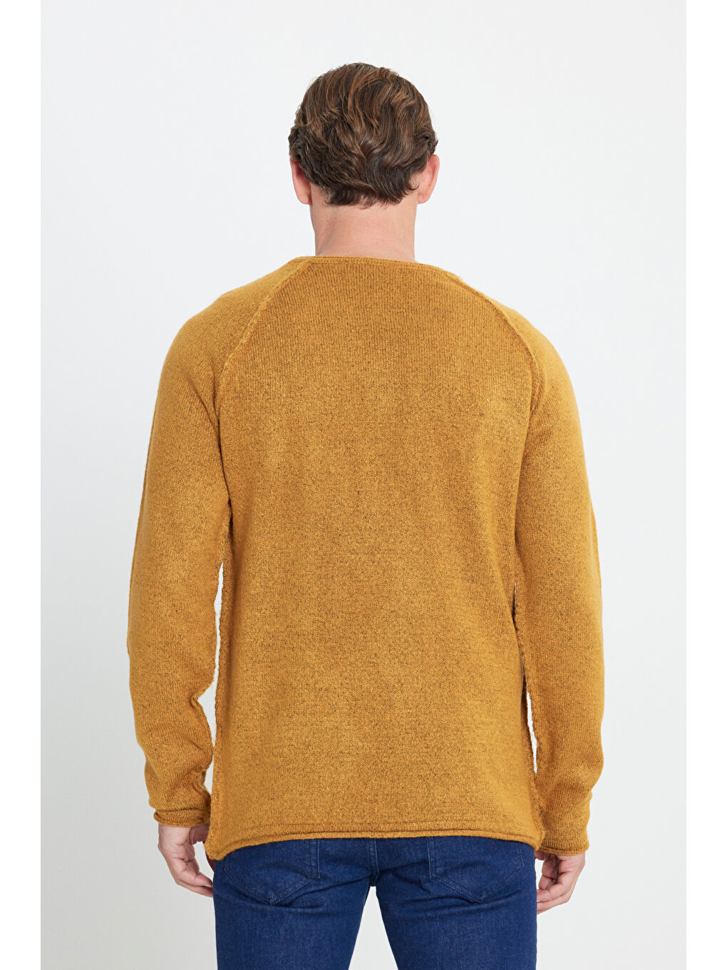 Sarı Erkek Hardal Standart Fit Normal Kesim Bisiklet Yaka Triko Kazak-4