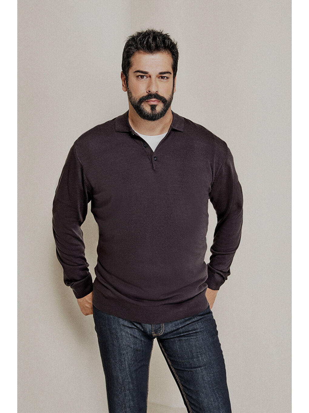 Erkek Antrasit-Melanj Tüylenme Yapmayan Anti Pilling Kumaş Standart Fit Polo Yaka Triko