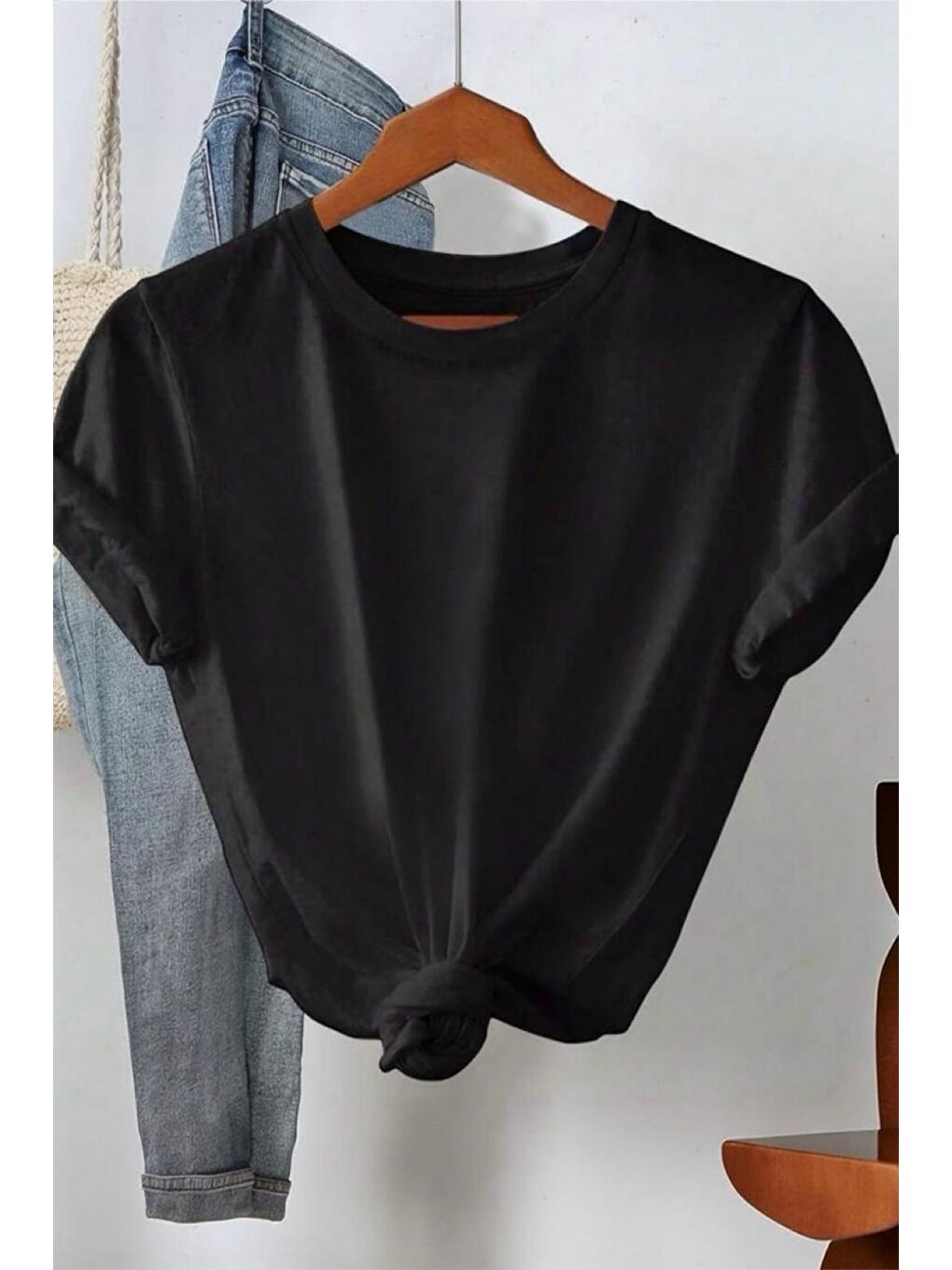 Siyah C'est La Vie Yazılı Oversize Kadın T-shirt-1