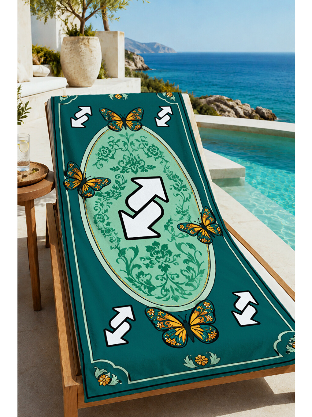 Bej Vintage Tarot Kelebek Ve Ok Motifli Desenli 70x150 Plaj Havlusu - Dijital Baskılı Banyo Havlusu-4