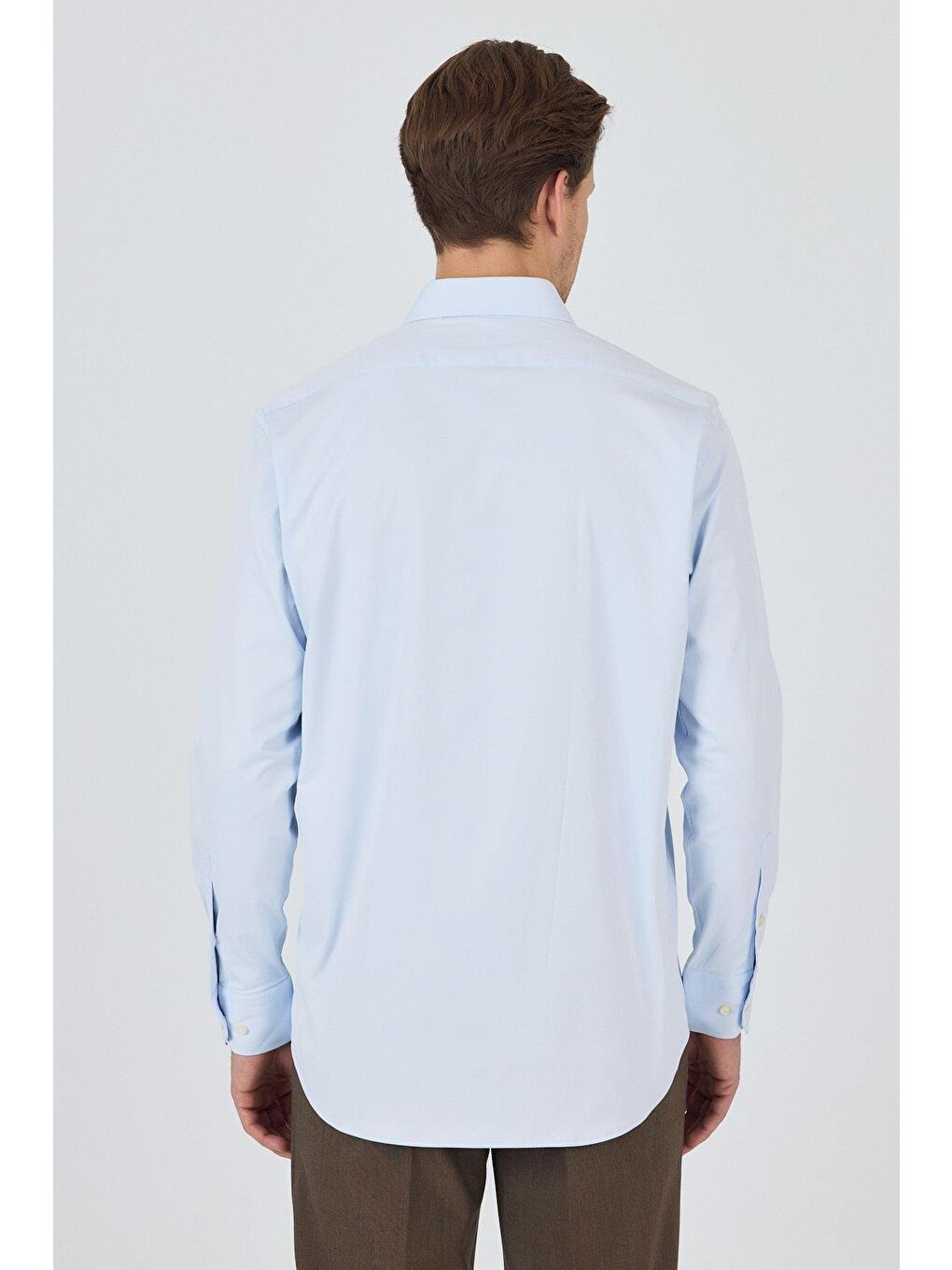 Mavi Uzun Kol Düz Bez Ayağı Sert Yaka Cepli Pamuklu Classic Comfort Fit Gömlek 1004250210-4