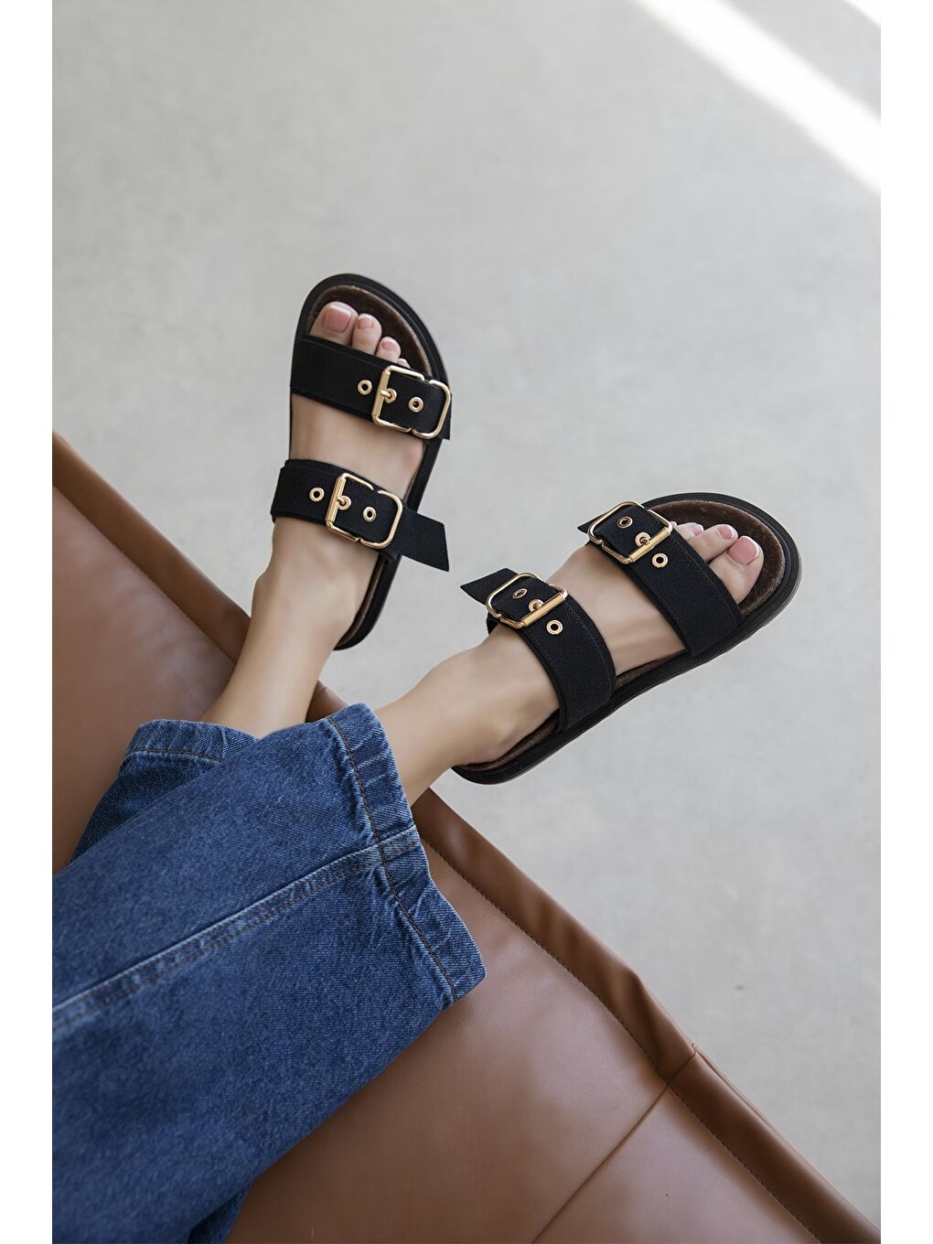 Gita Kadın Toka Detay Günlük Konfor Süet Terlik Siyah