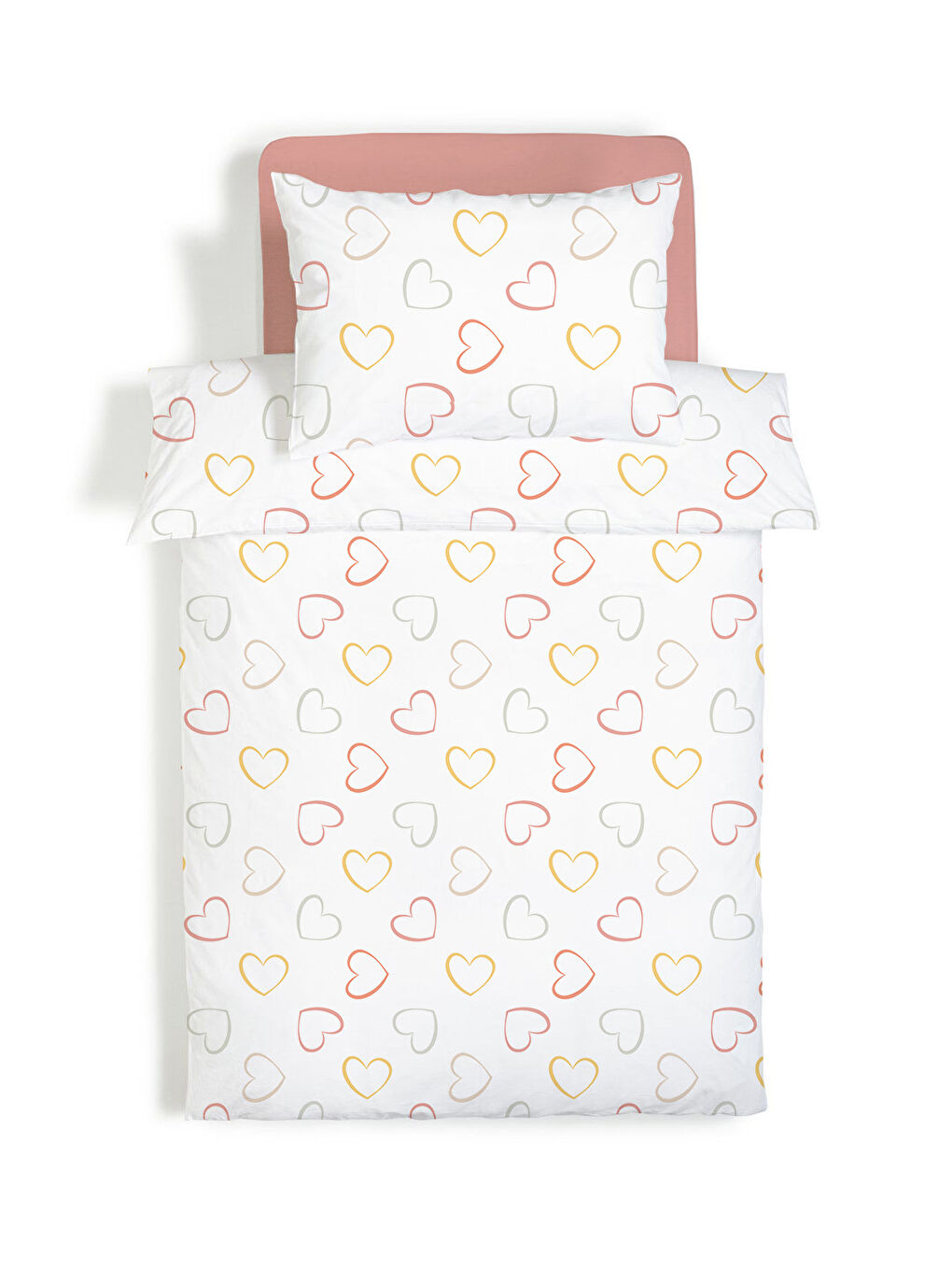 Karışık Çift Taraflı Kalp  Desenli Çarşafsız Takım Tek Kişilik Nevresim Takımı 160x220 Cm-1