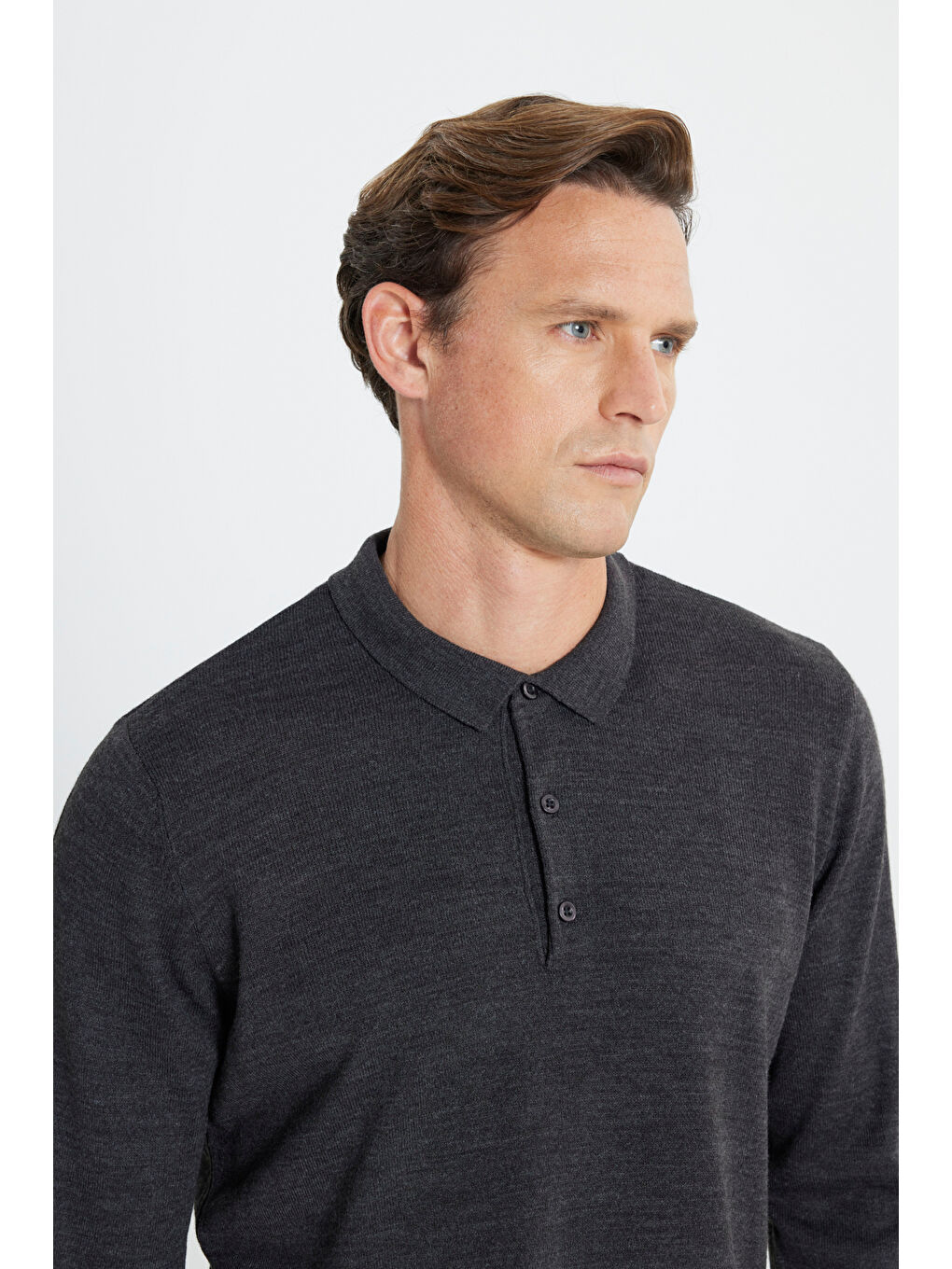 Erkek Antrasit-Melanj Tüylenme Yapmayan Anti Pilling Kumaş Standart Fit Polo Yaka Triko-4