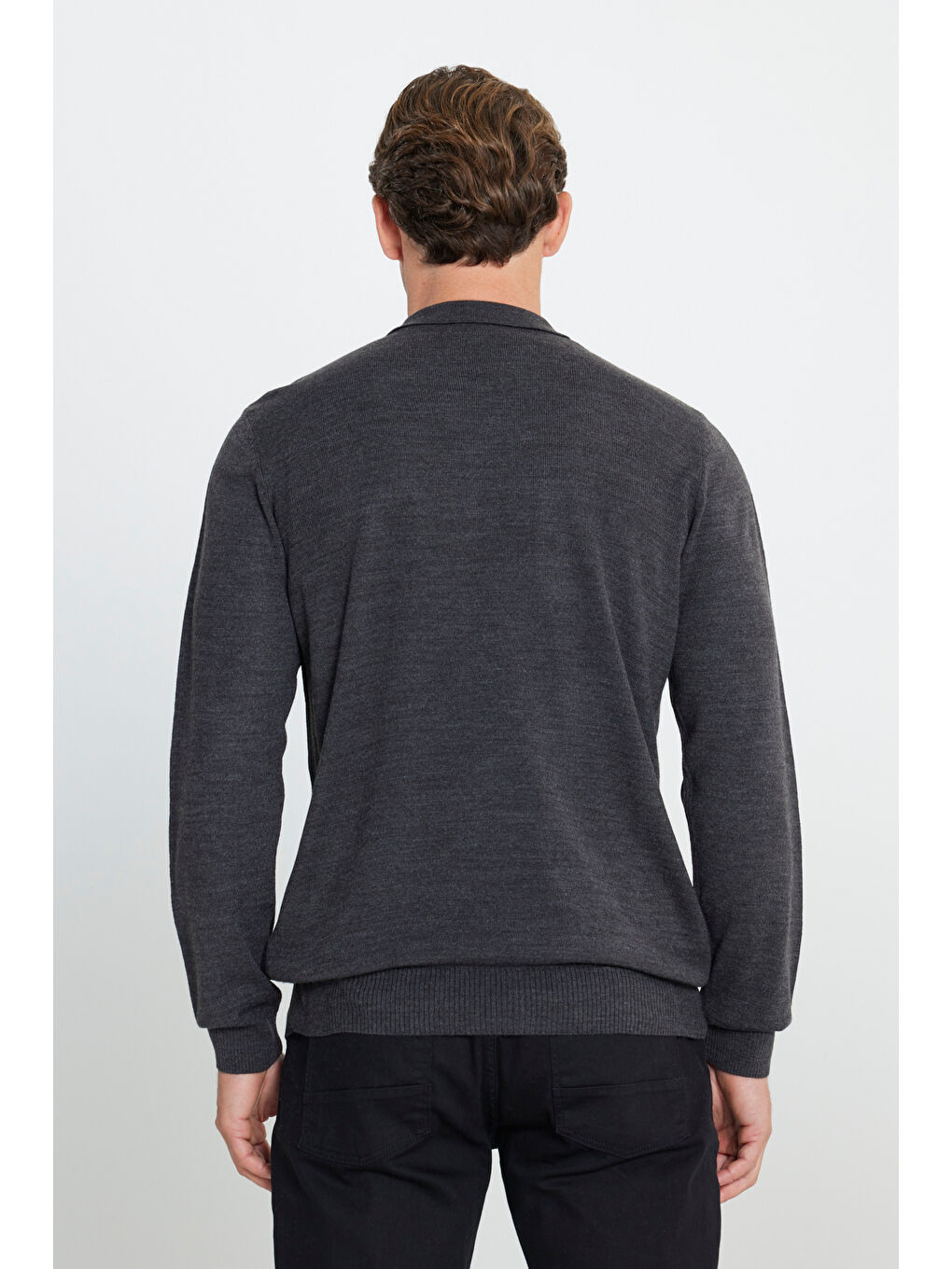 Erkek Antrasit-Melanj Tüylenme Yapmayan Anti Pilling Kumaş Standart Fit Polo Yaka Triko-5