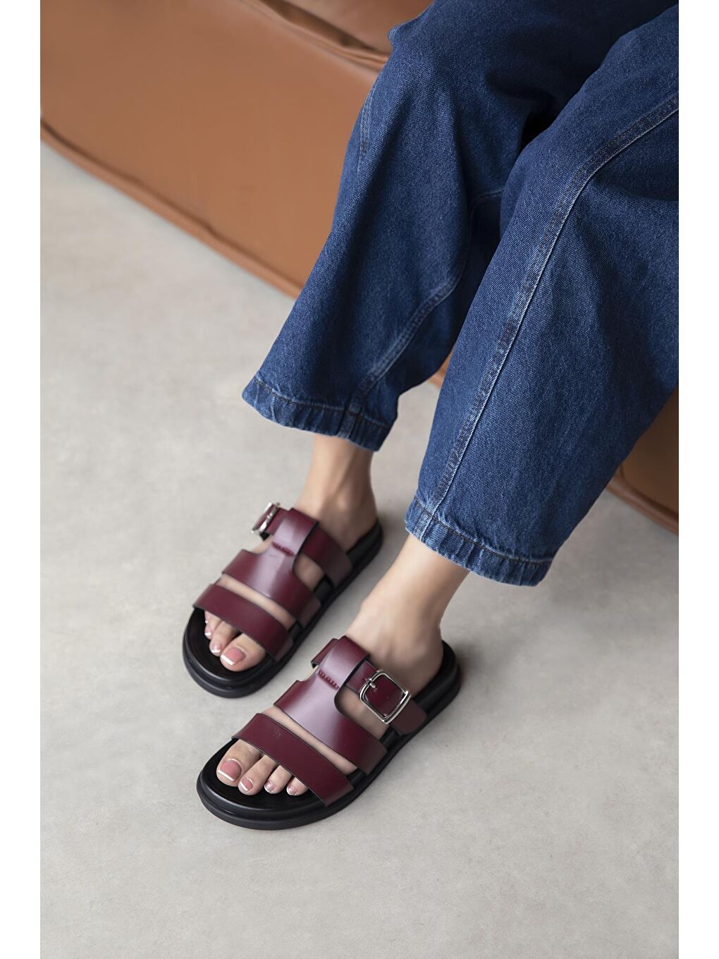 Toff Kadın Toka Detay Günlük Konfor Terlik Bordo-1