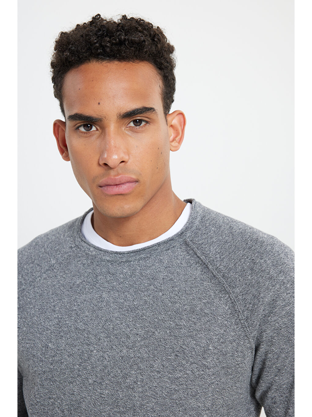 Gri Erkek Standart Fit Normal Kesim Bisiklet Yaka Pamuklu Muline Desenli Triko Kazak-3