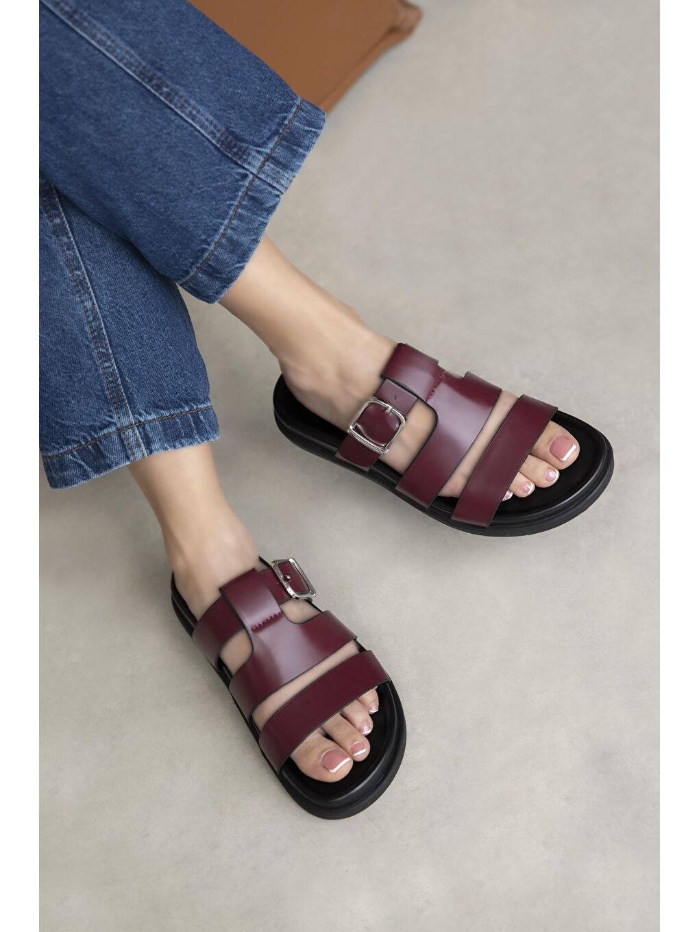 Toff Kadın Toka Detay Günlük Konfor Terlik Bordo-2