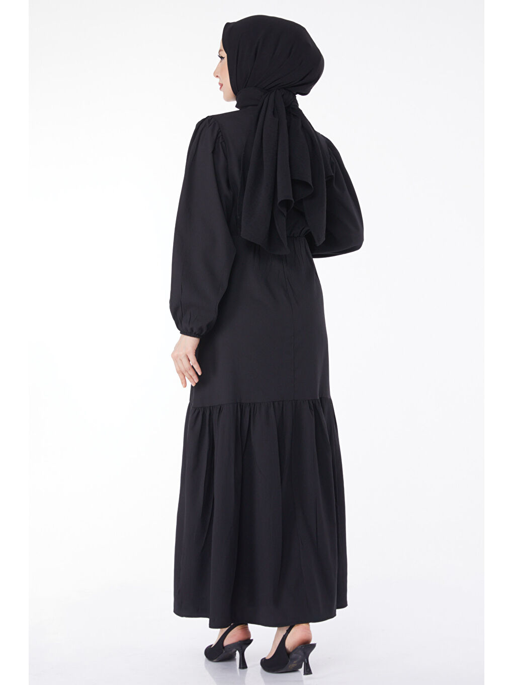 Beli Bağcıklı Elbise Siyah - 27303-5