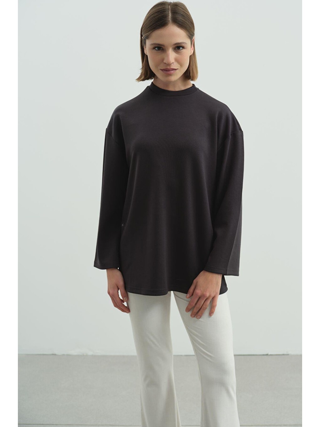 Gri Oversize Basic Sweatshirt 980 Füme