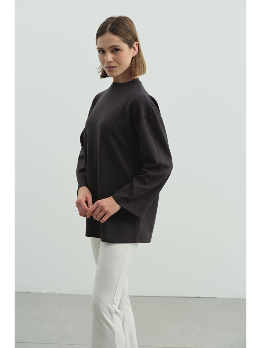 Gri Oversize Basic Sweatshirt 980 Füme-1