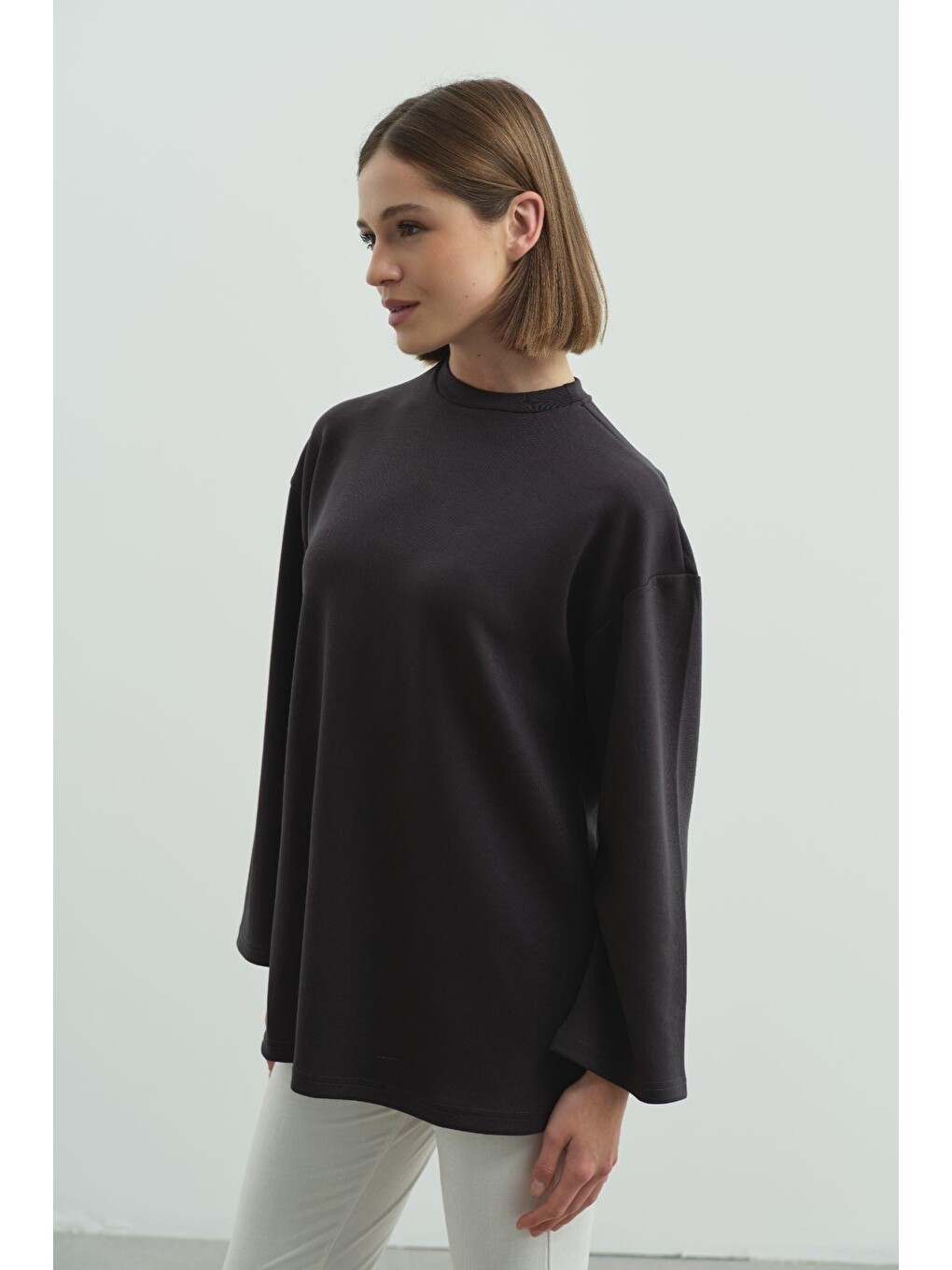 Gri Oversize Basic Sweatshirt 980 Füme-3