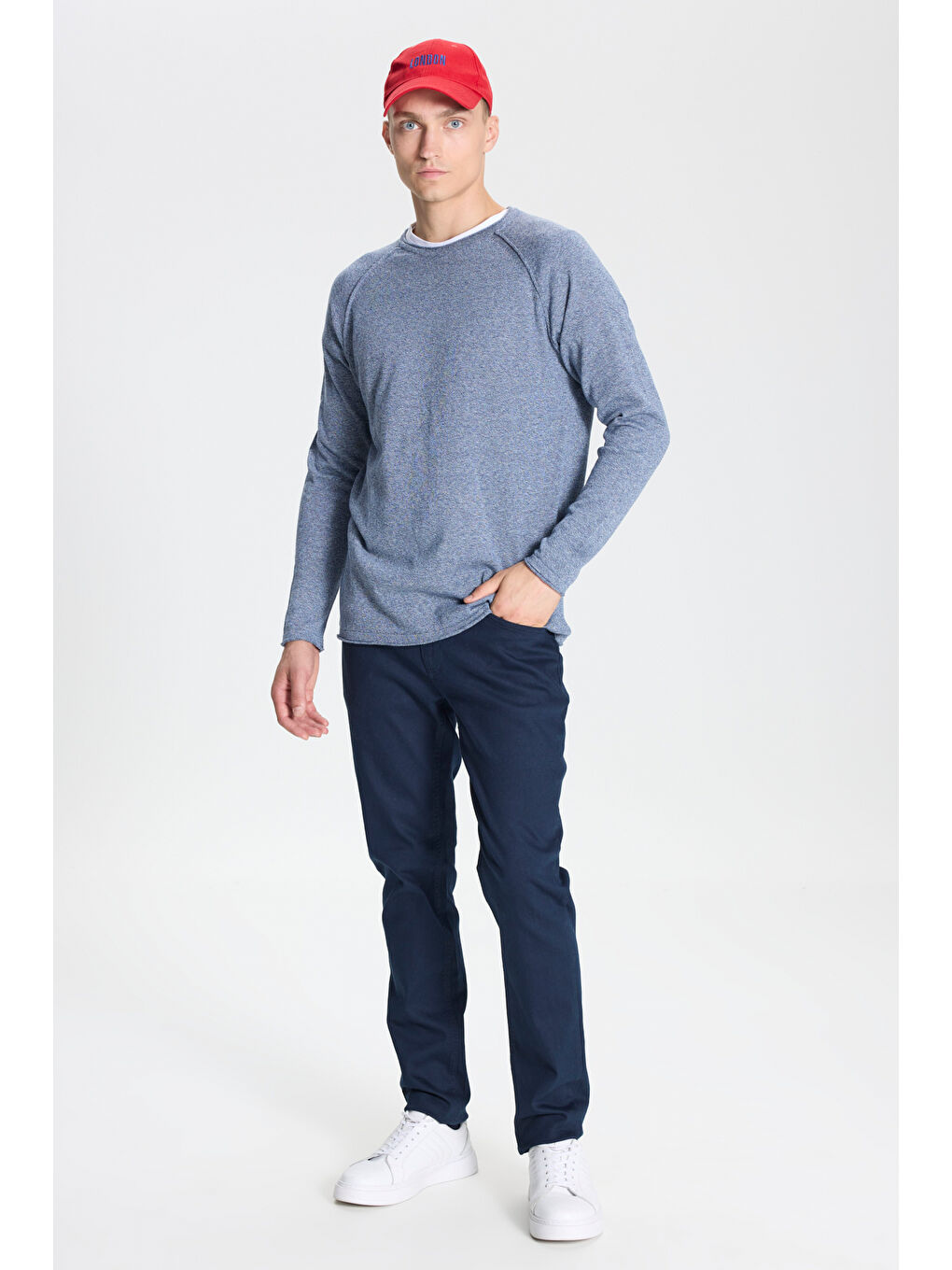 İndigo Erkek Recycle Standart Fit Normal Kesim Bisiklet Yaka Pamuklu Muline Desenli Triko Kazak-1