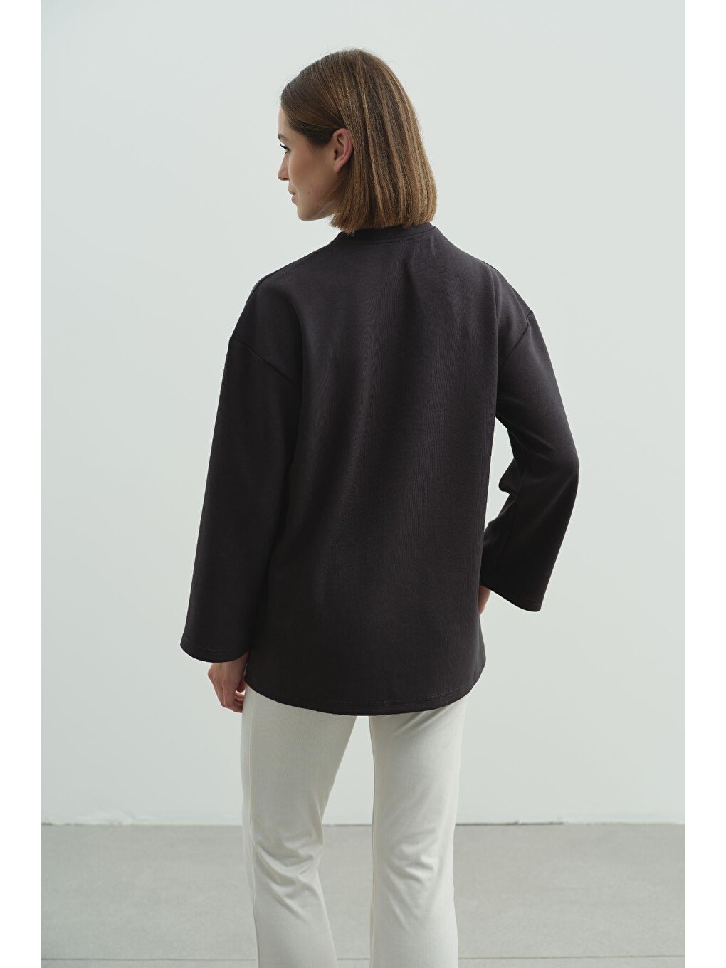 Gri Oversize Basic Sweatshirt 980 Füme-4