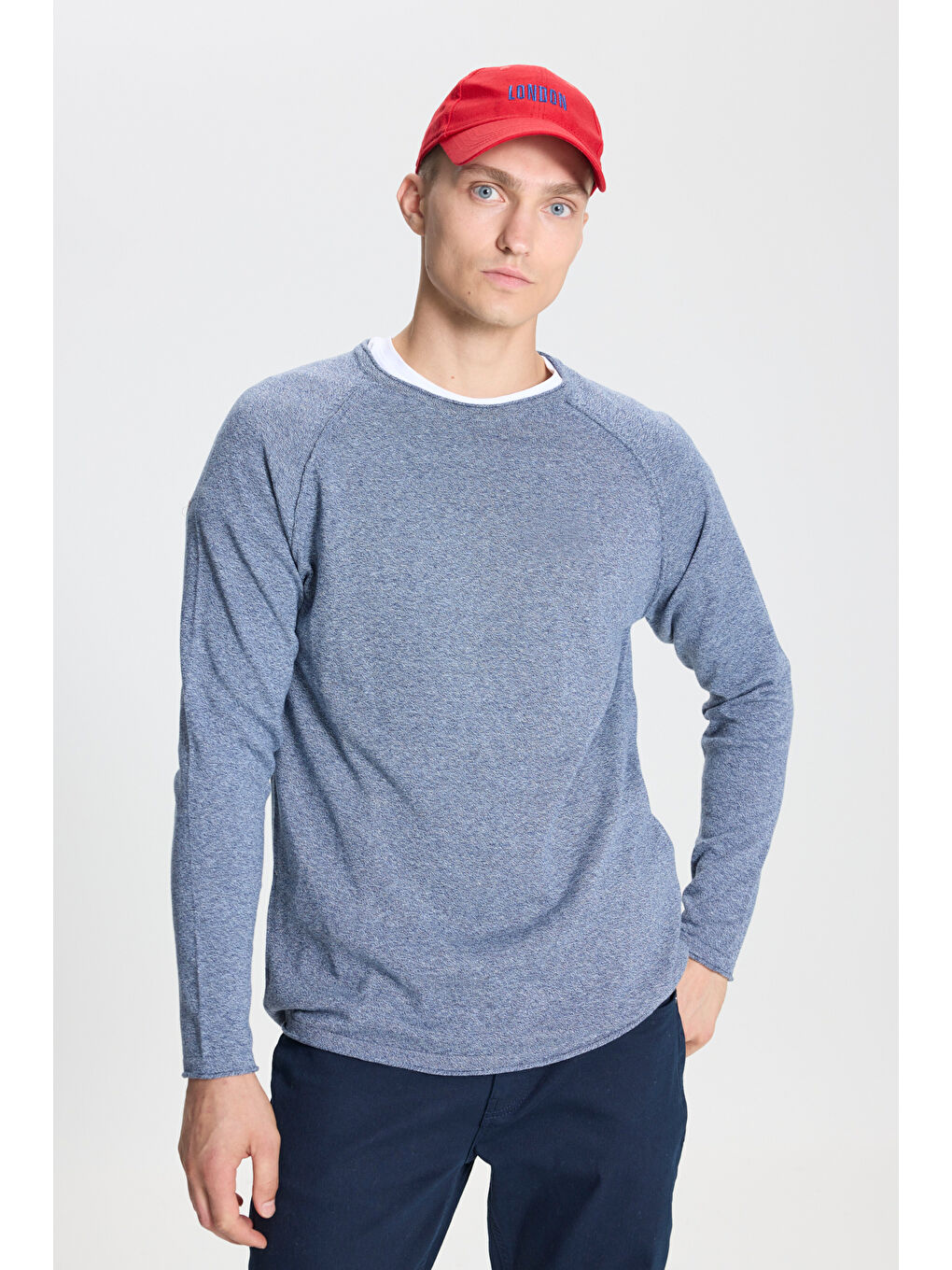 İndigo Erkek Recycle Standart Fit Normal Kesim Bisiklet Yaka Pamuklu Muline Desenli Triko Kazak-2