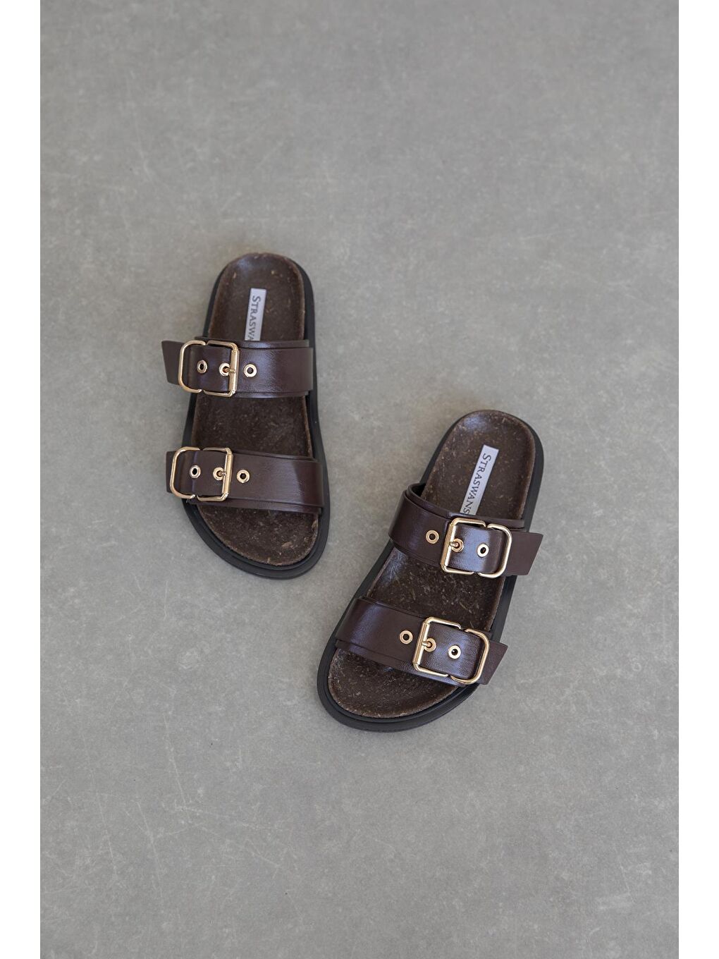 Kahverengi Gita Kadın Toka Detay Günlük Konfor Deri Terlik Kahve-2