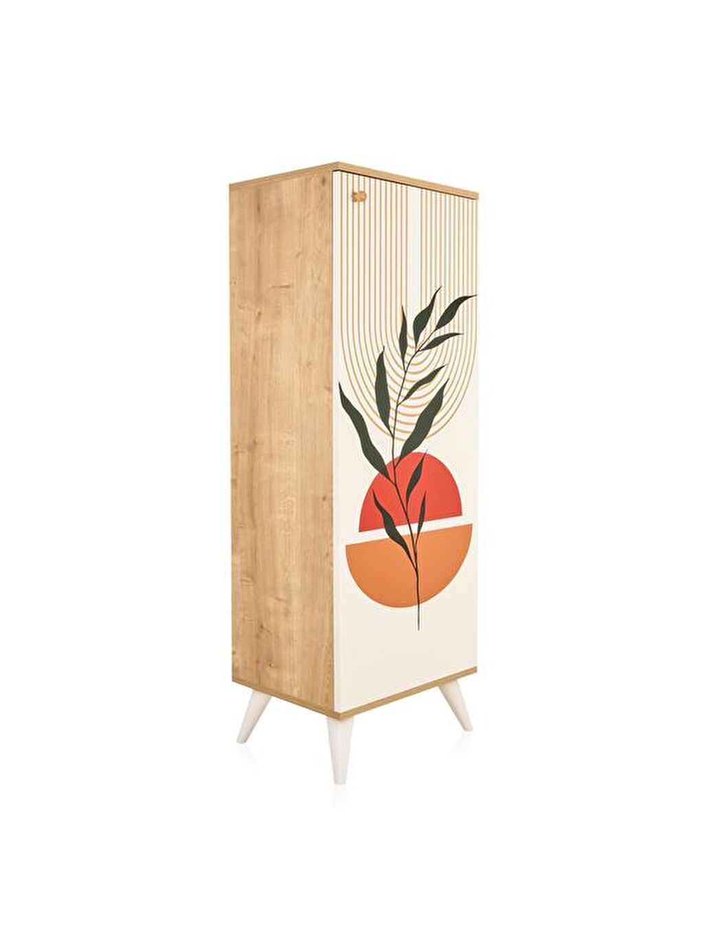 Kahverengi Modern Çizgili Baskılı Çok Amaçlı Dolap - Beyaz / Safir Meşe - 136 cm-1