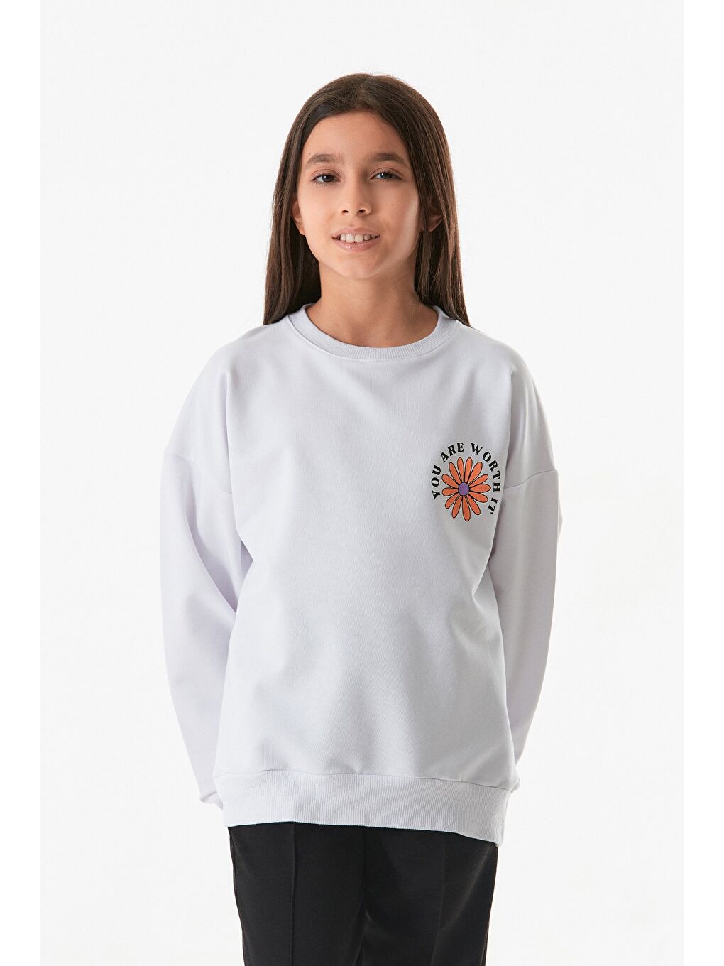 Fullamoda Beyaz Önü ve Arkası Baskılı Kız Çocuk Sweatshirt - 3