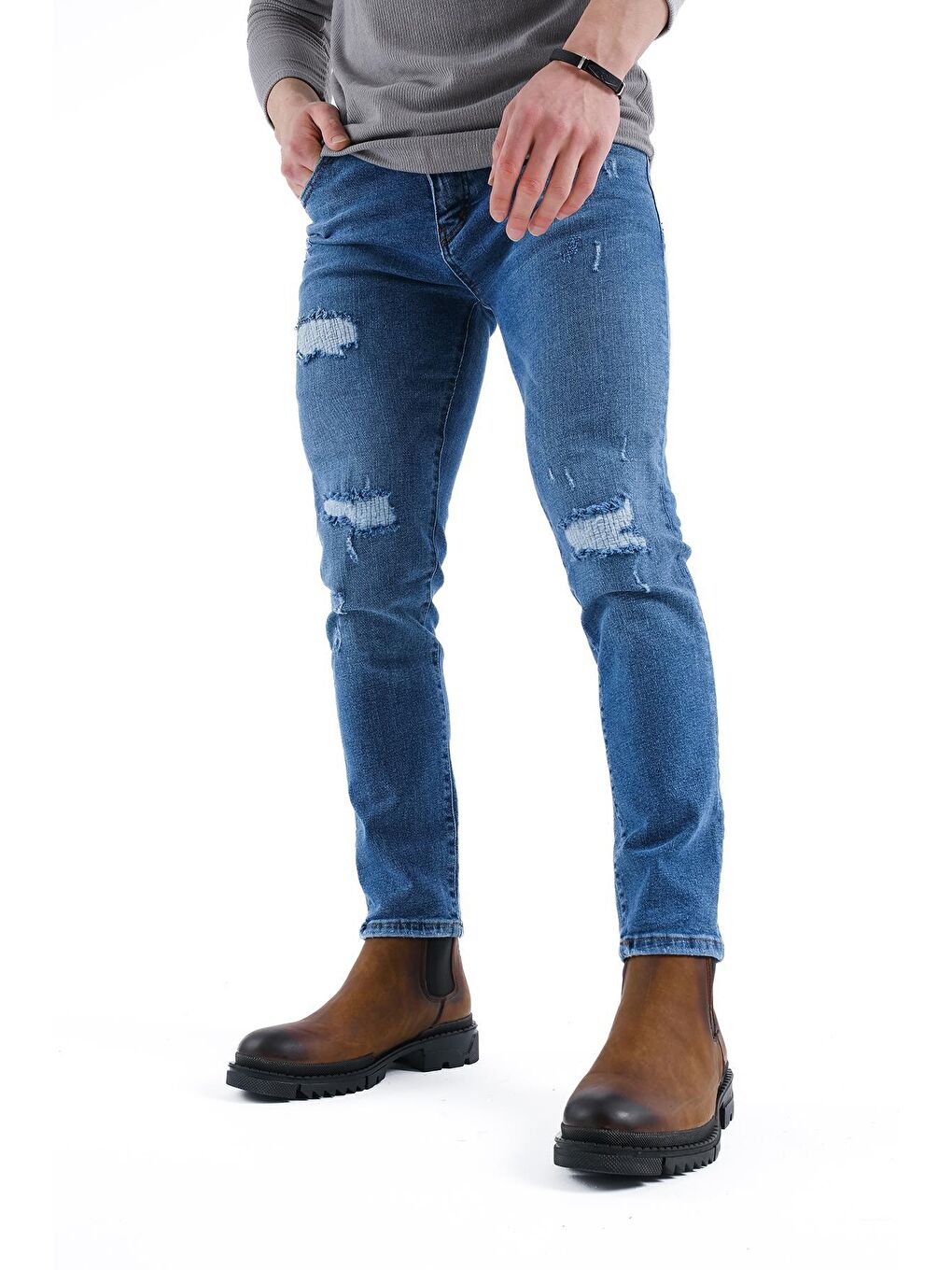 Mavi Jethro Slim Fit Elastanlı Yıpratmalı Yamalı Erkek Jean Pantolon
