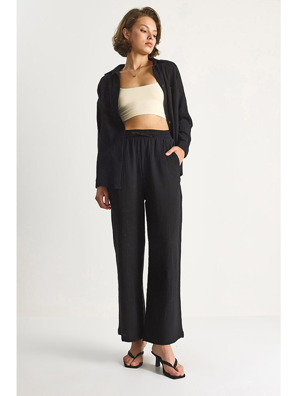 Siyah Kadın Müslin Palazzo Pantolon
