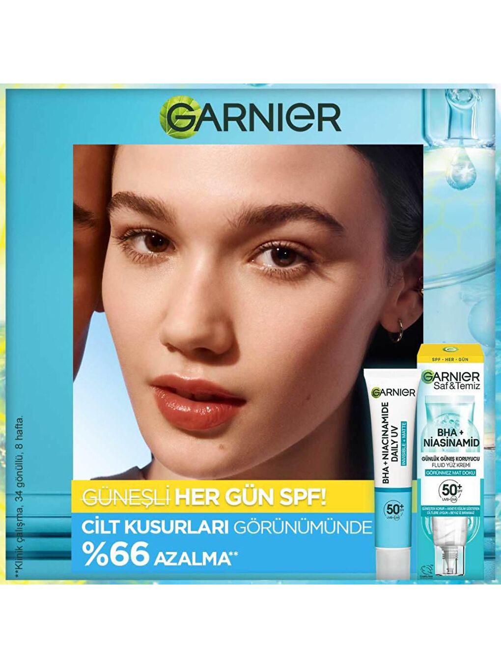 GARNIER Şeffaf Saf ve Temiz BHA Niasinamid Günlük Güneş Koruyucu 40 ml Fluid Yüz Kremi SPF 50+ - 1