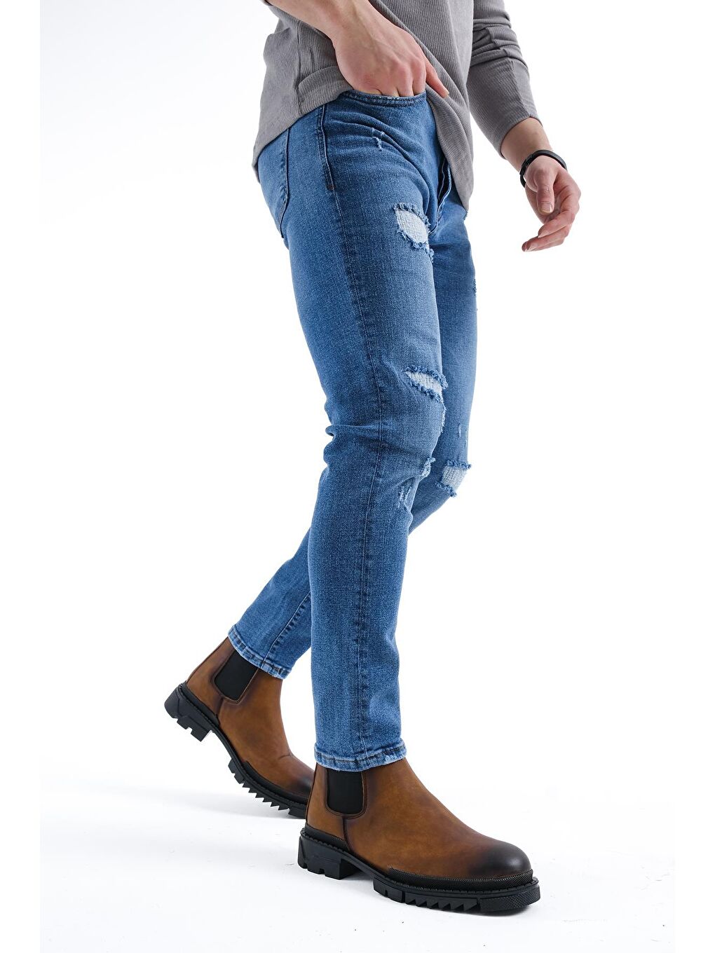 Mavi Jethro Slim Fit Elastanlı Yıpratmalı Yamalı Erkek Jean Pantolon-1