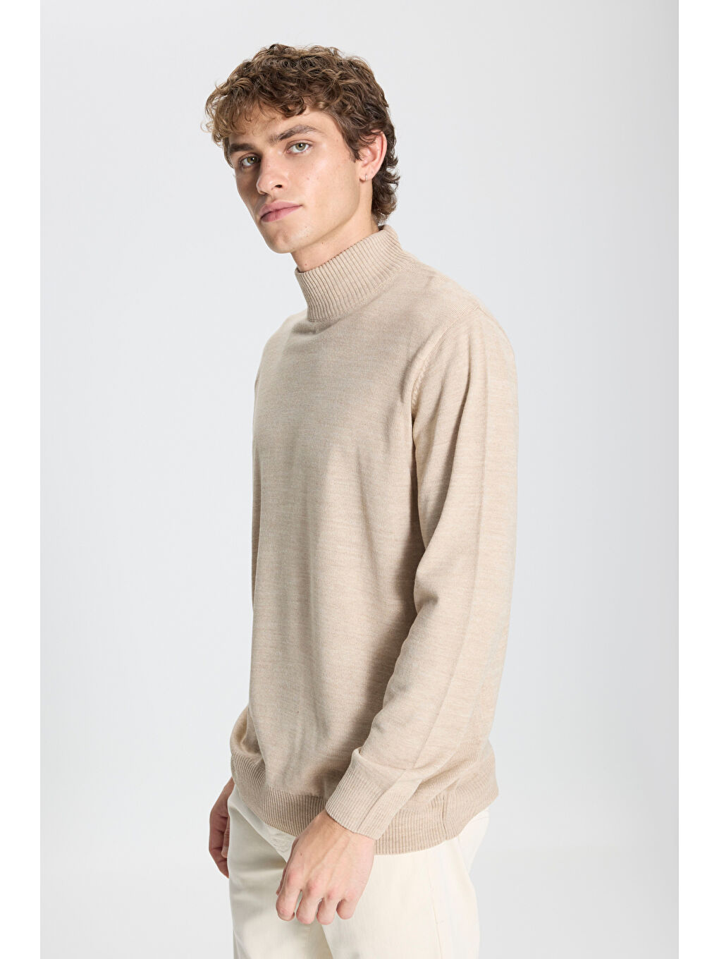 Erkek Bej-Haki 2'li Paket Standart Fit Normal Kesim Yarım Balıkçı Yaka Basic Triko Kazak-6