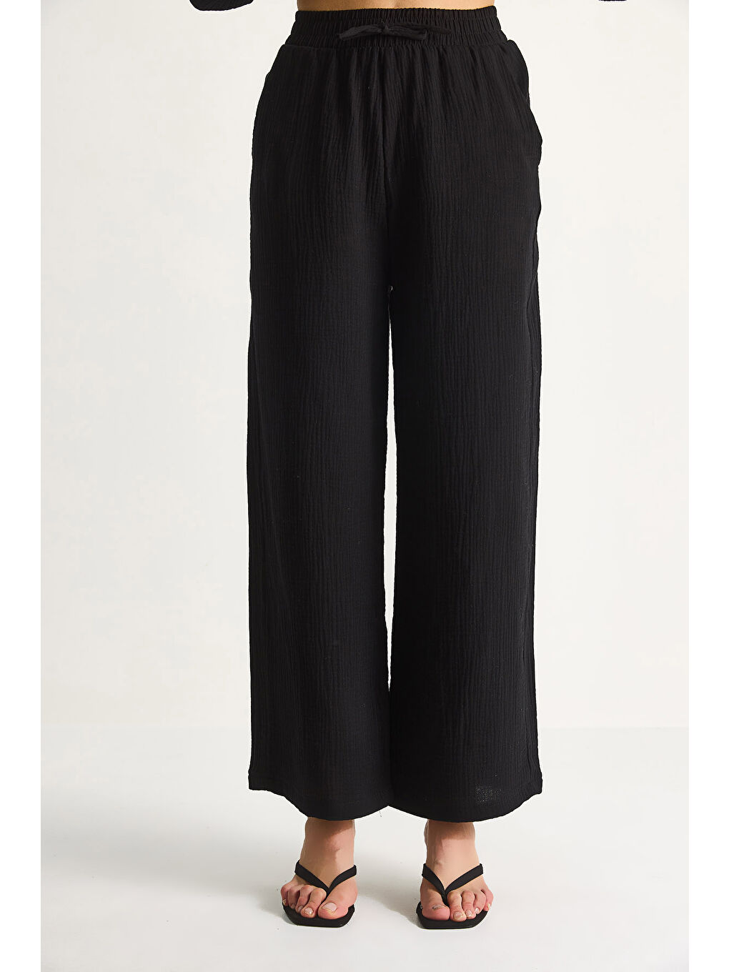 Siyah Kadın Müslin Palazzo Pantolon-4