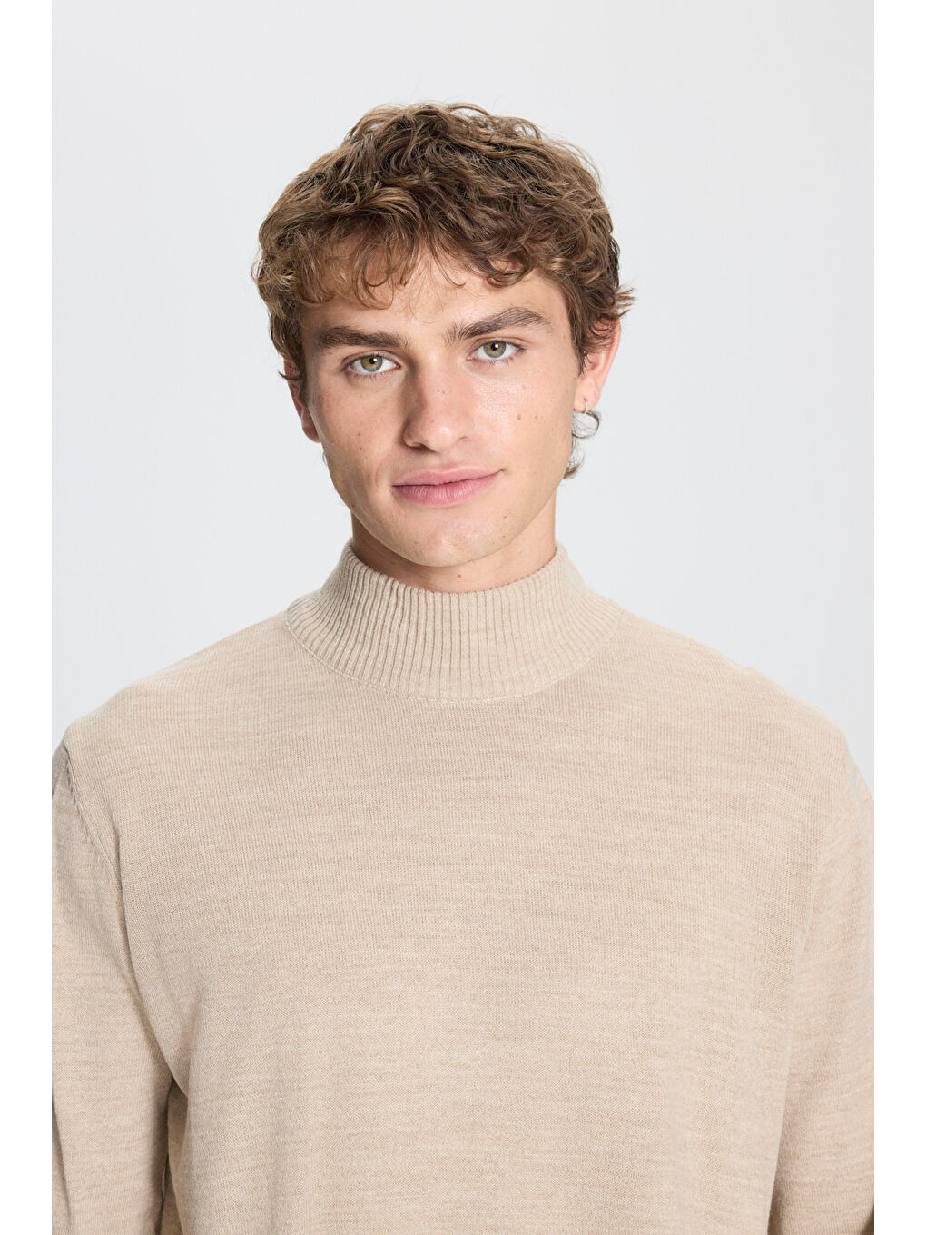 Erkek Bej-Haki 2'li Paket Standart Fit Normal Kesim Yarım Balıkçı Yaka Basic Triko Kazak-8