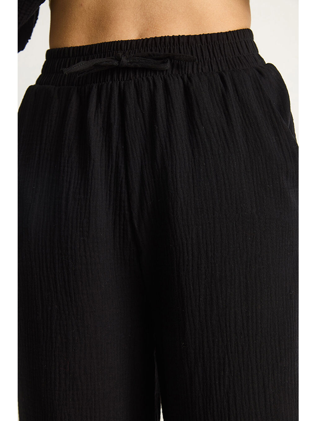 Siyah Kadın Müslin Palazzo Pantolon-5