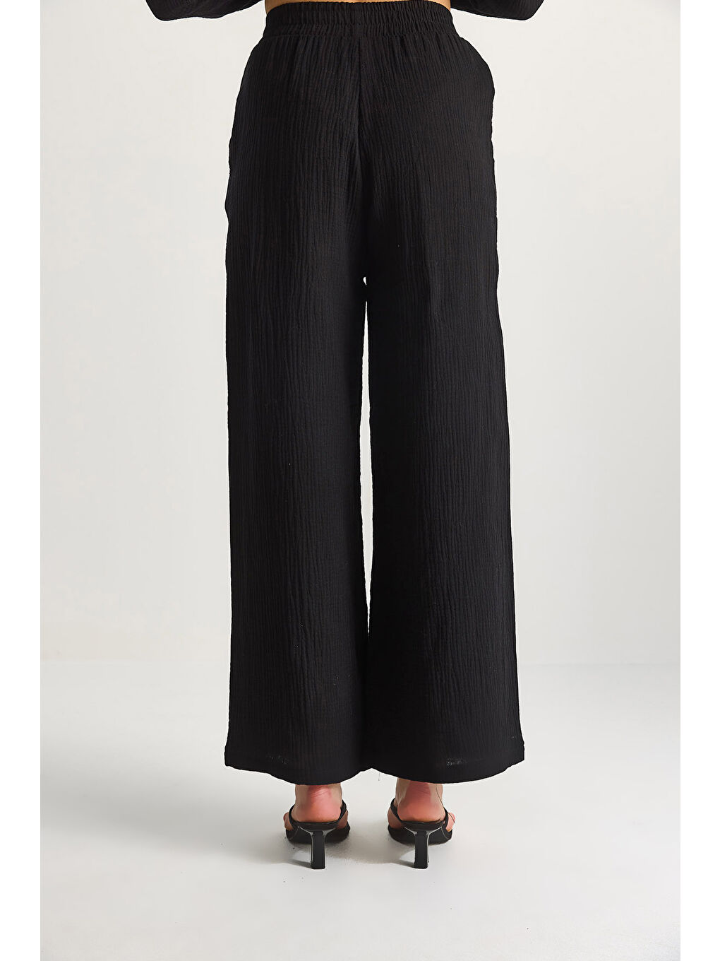 Siyah Kadın Müslin Palazzo Pantolon-6