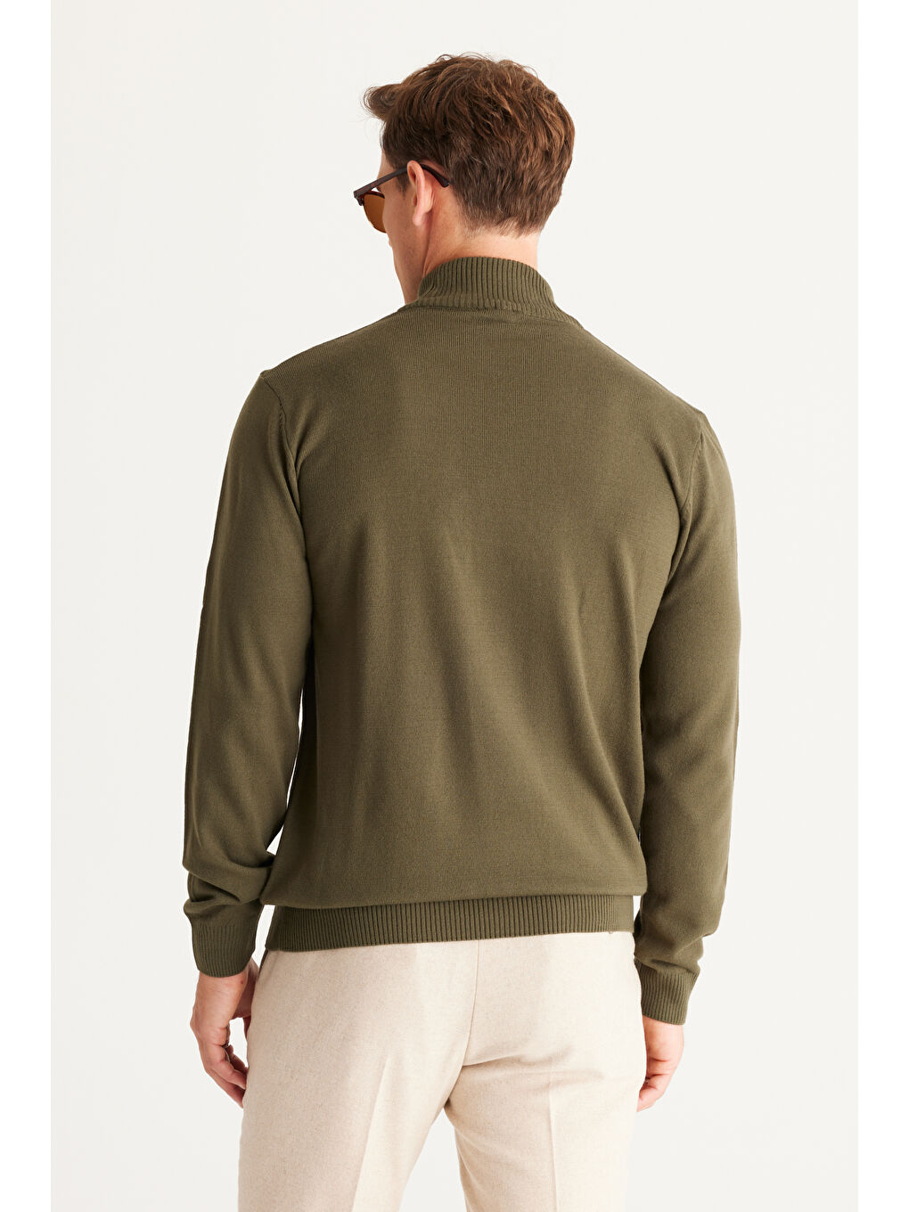 Erkek Bej-Haki 2'li Paket Standart Fit Normal Kesim Yarım Balıkçı Yaka Basic Triko Kazak-11