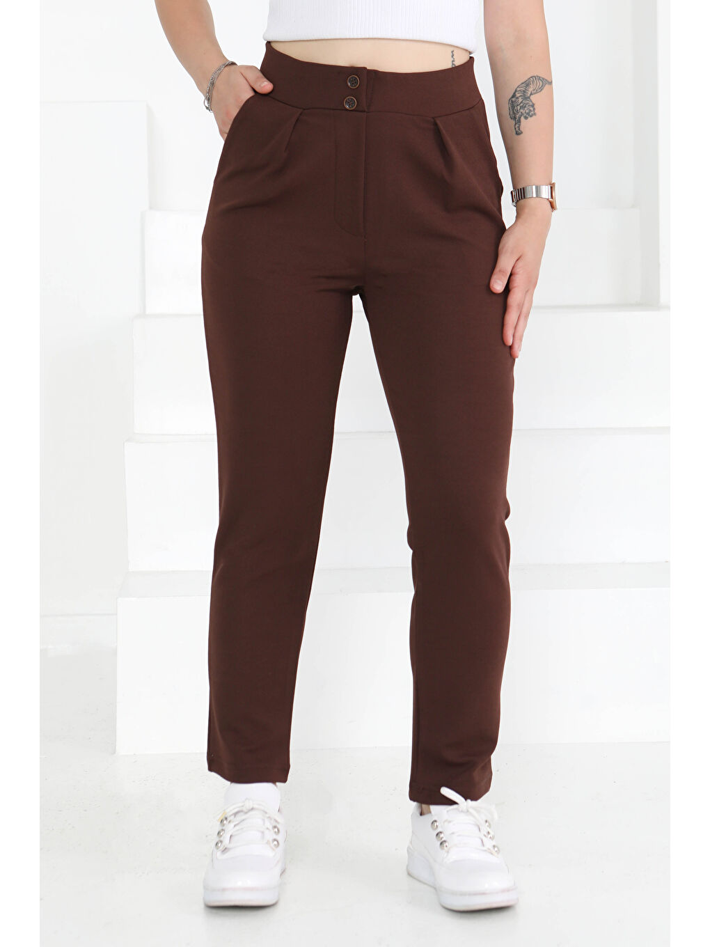 Kahverengi Çift Düğmeli Spor Pantolon Kahve - 27352