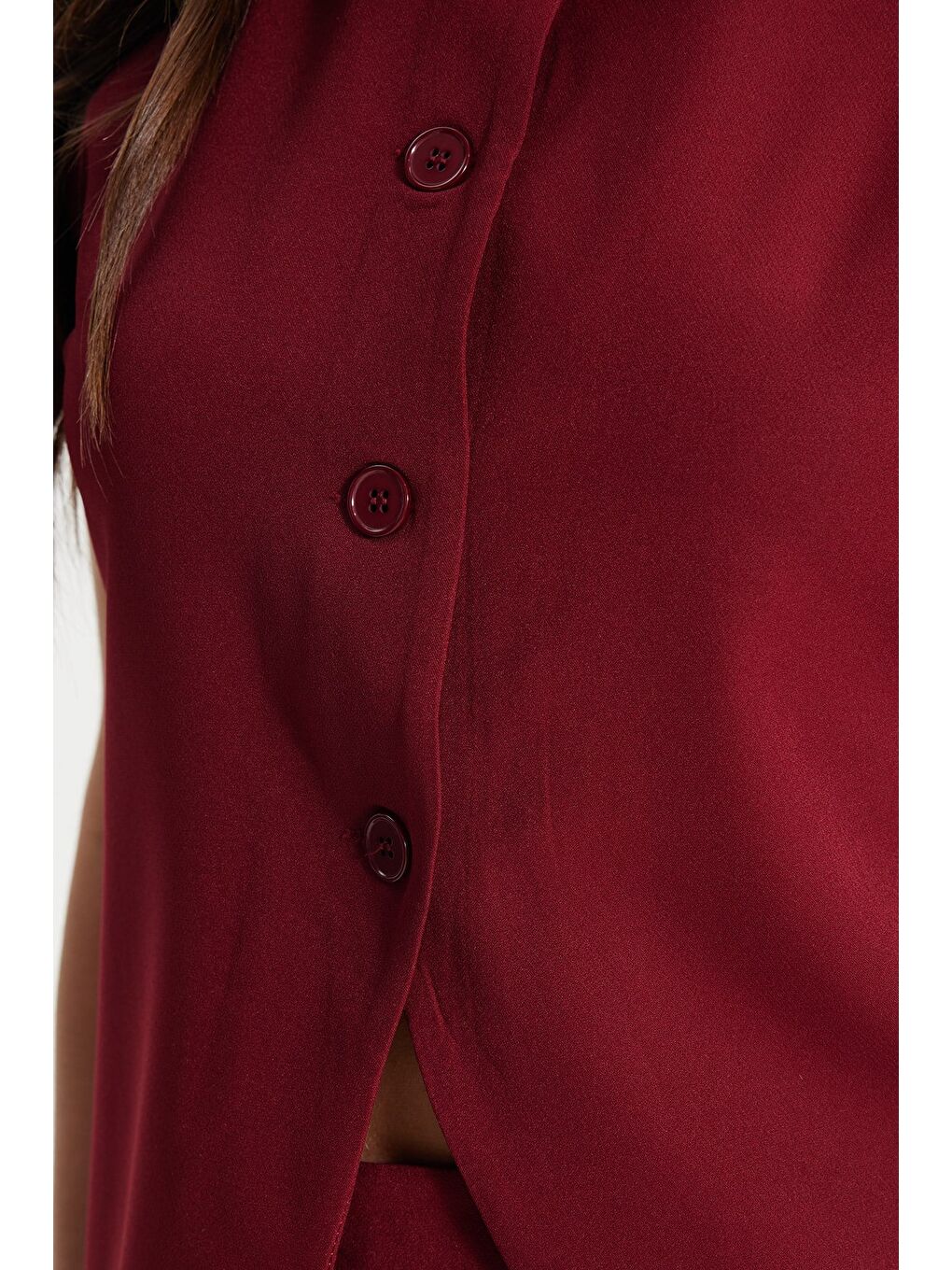 Kadın Standart Fit Normal Kesim Bisiklet Yaka Elastanlı Bordo Kolsuz Yelek Mini Etek Takım-4