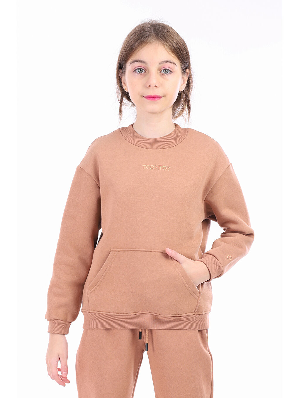 Kahverengi Unisex Çocuk Nakışlı Sweatshirt