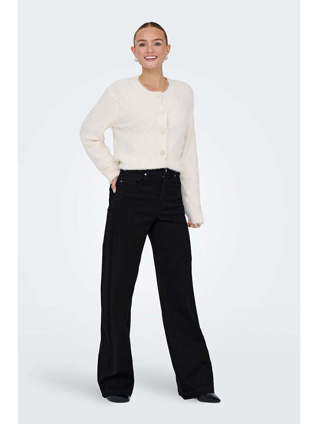 Siyah Onlmadison Pamuklu Wide Leg Yüksek Bel Geniş Paça Jeans 15358210-1