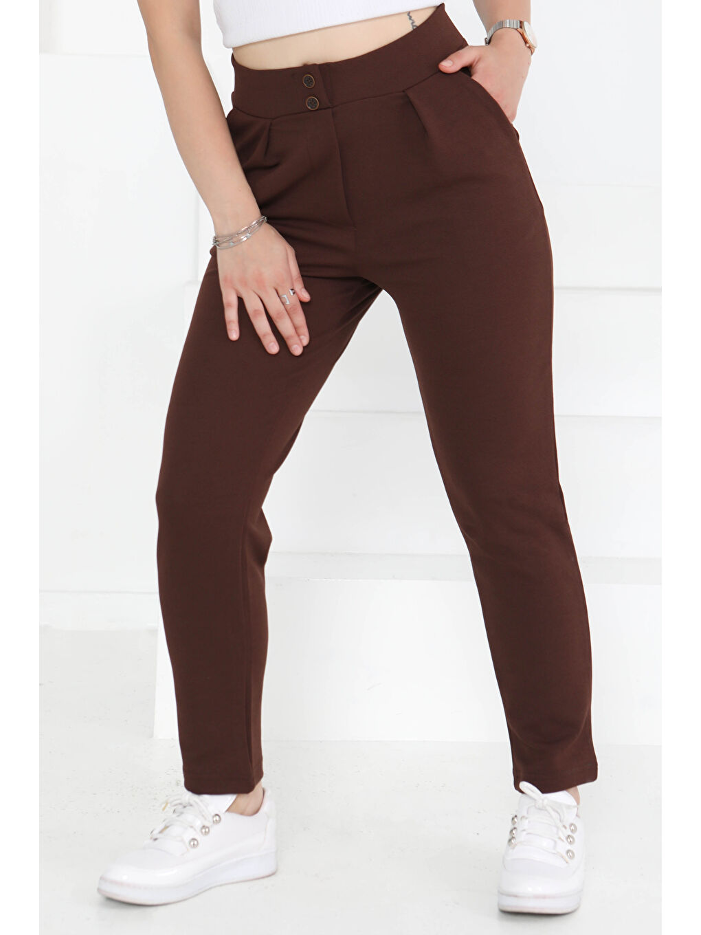 Kahverengi Çift Düğmeli Spor Pantolon Kahve - 27352-1
