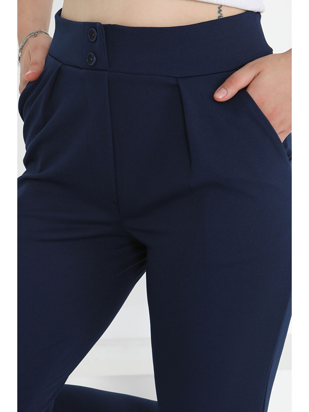 Çift Düğmeli Spor Pantolon Lacivert - 27352-2
