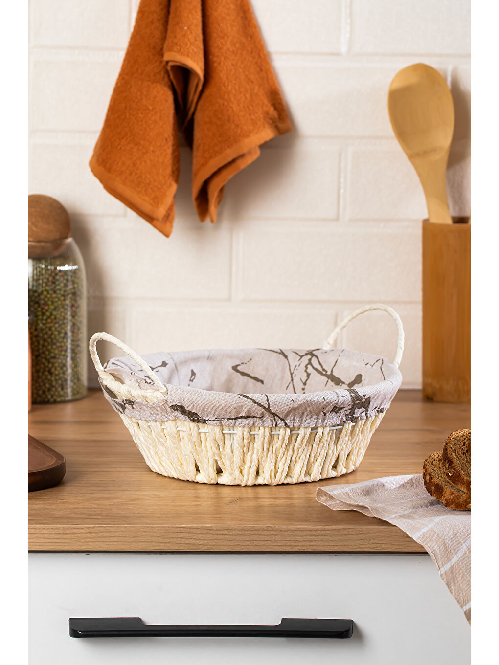 Mio-020 2li Hasır Görünümlü Kulplu Yuvarlak Ekmek Sepeti Beyaz 24,5cm-1