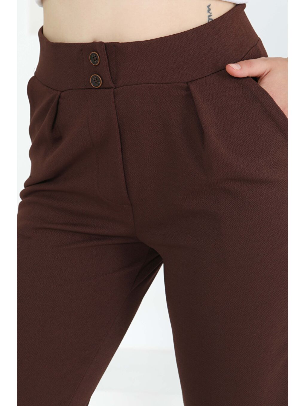 Kahverengi Çift Düğmeli Spor Pantolon Kahve - 27352-2