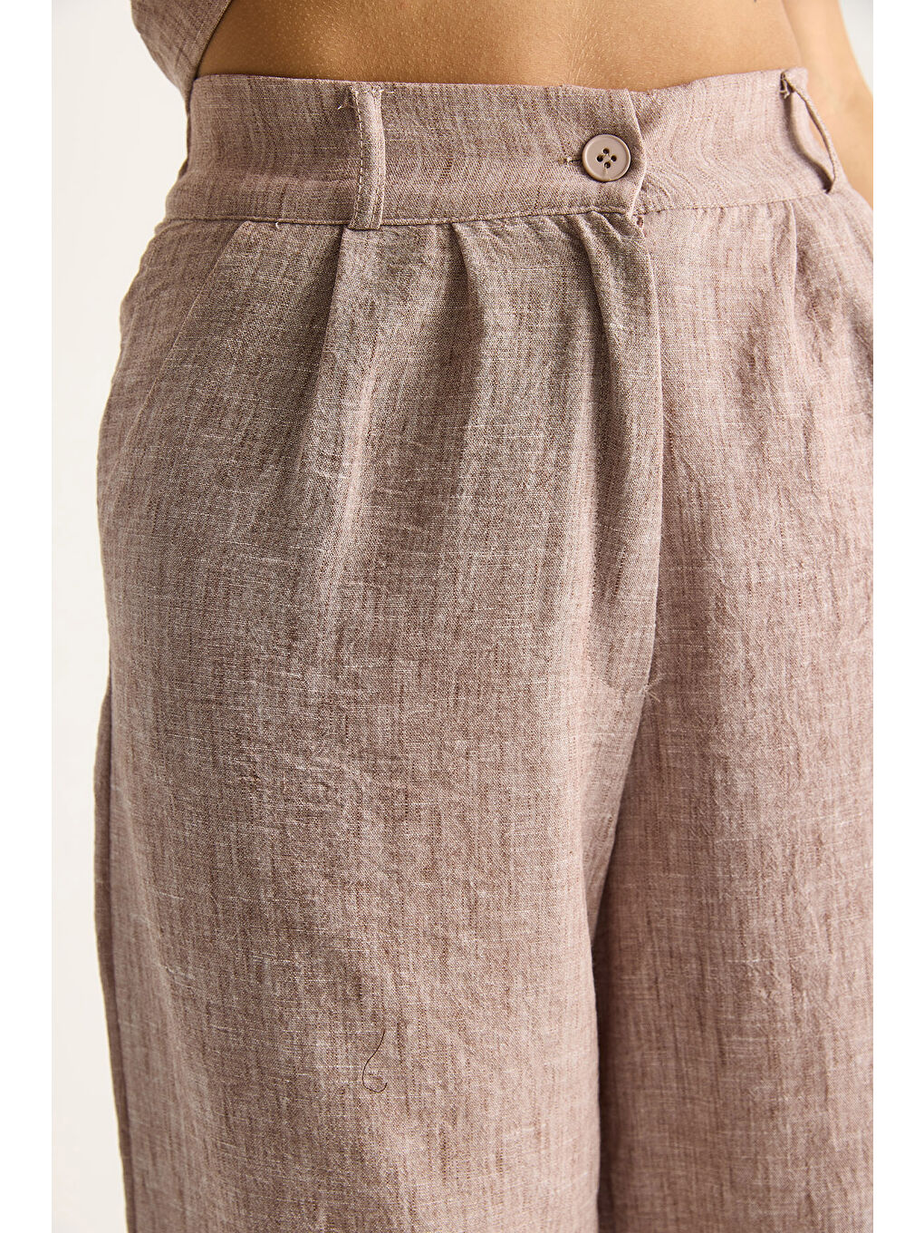 Bej Kadın Yüksek Bel Pantolonlu Yelekli Astarlı Alt-Üst Takım-5