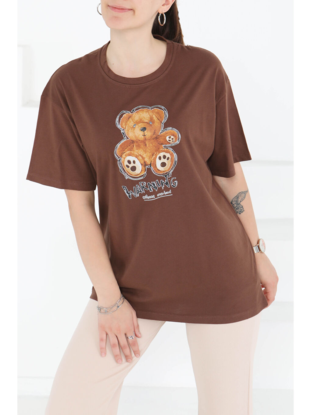 Kahverengi Baskılı Kısa Kollu T-Şhirt Kahve - 27350-1