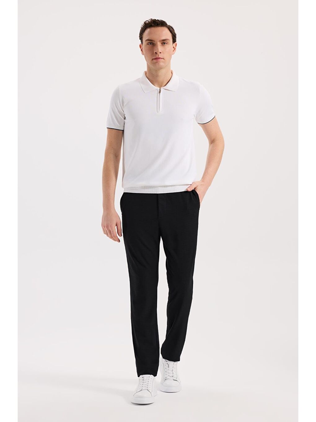 Siyah Comfort Fit Beli Lastikli Esnek Kumaş Jogger Pantolon-1