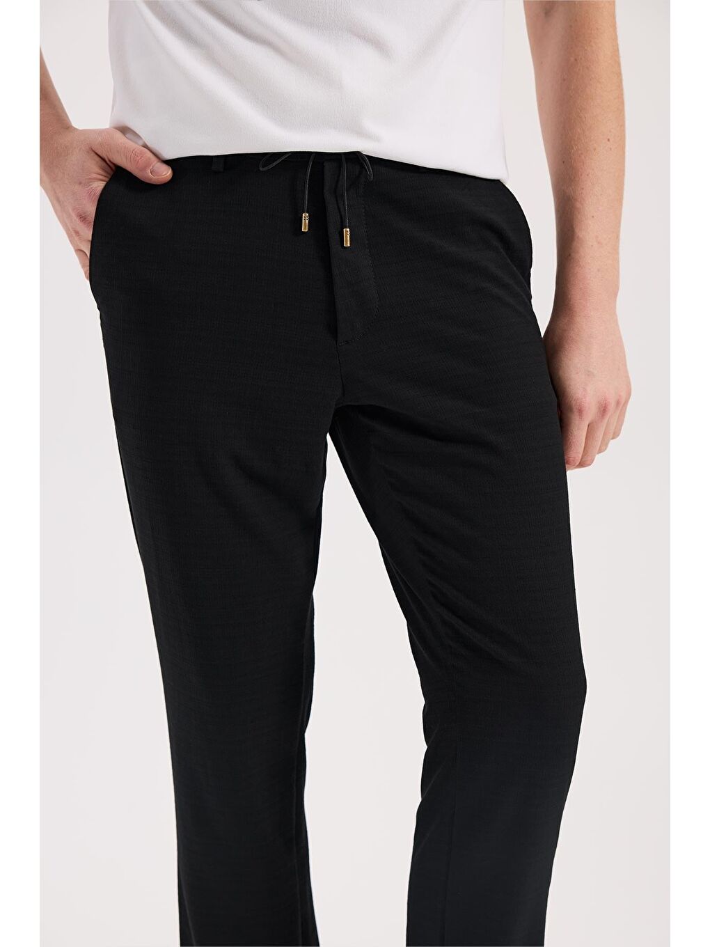 Siyah Comfort Fit Beli Lastikli Esnek Kumaş Jogger Pantolon-2