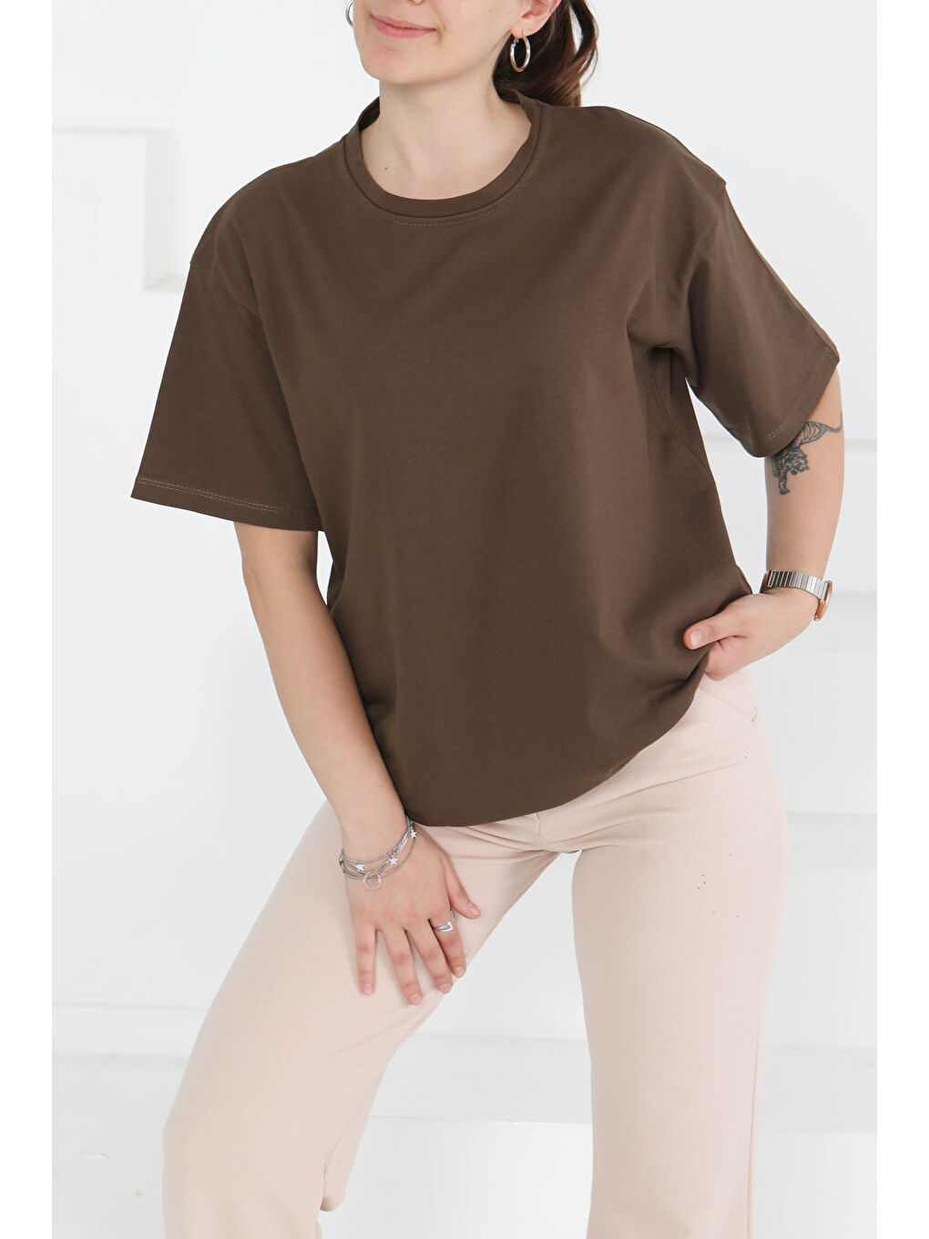 Kahverengi Kısa Kollu T-Şhirt Kahve - 27346-2