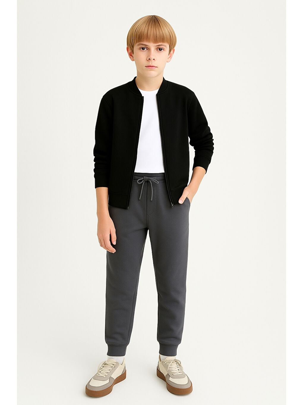 Gri Erkek Çocuk Basic Jogger Paça Okul Eşofman Altı AK-2350-1