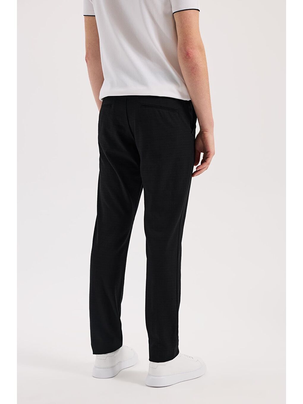 Siyah Comfort Fit Beli Lastikli Esnek Kumaş Jogger Pantolon-3