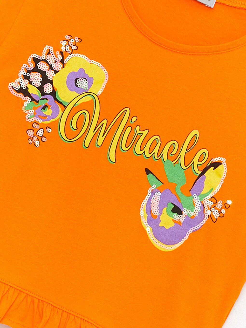 Turuncu Kız Çocuk Baskılı Miracle Tişört-2